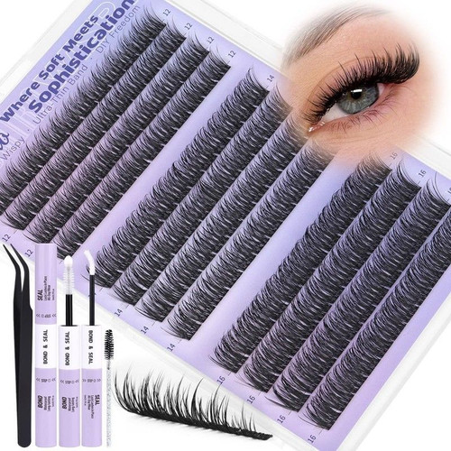 Kiromiro Natural Lash Clusters Kit 12-16mm Cluster Eyelash Extensions C...