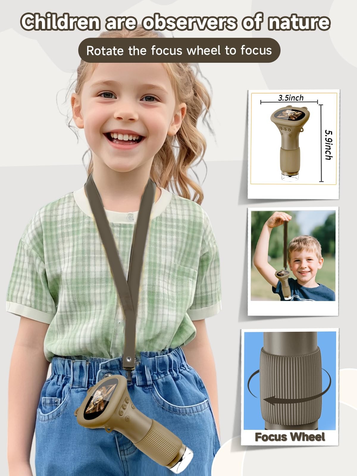 Acoath Microscope for Kids, 1000X Handheld Digital Miniscope with 2.0" Brown