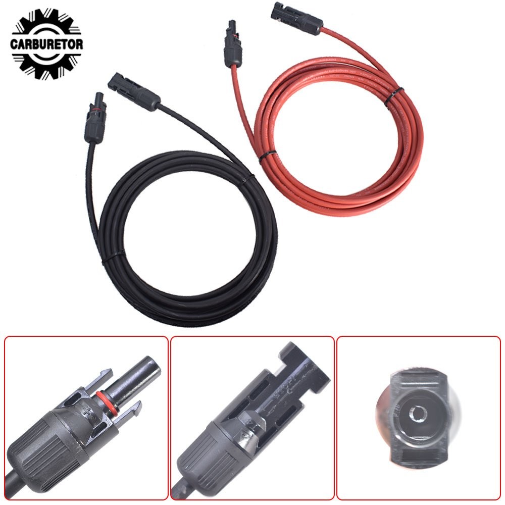 Black And Red Solar Panel Extension Cable Wire Connector 12AWG 1 Pair 10FT
