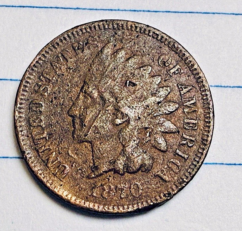 1870 Indian Head 1c ~ Very Fine Details ~ Corrosion ~ KEY DATE ~ F80