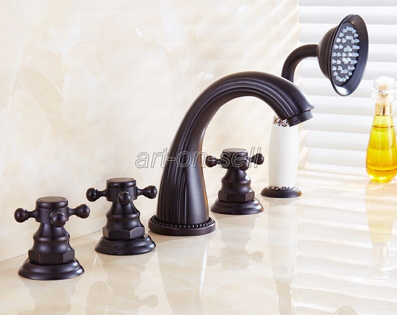 Black Oil Rubbed Brass Bathroom Bath tub Faucet Mixer Tap Set Hand Shower atf056