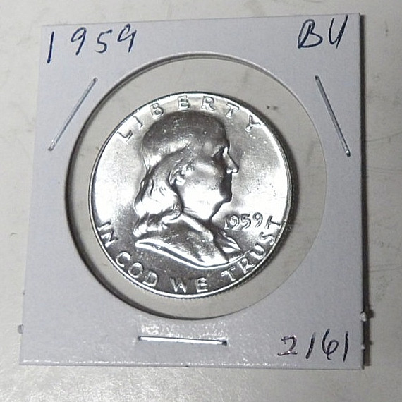 BU 1959-P Franklin Silver Half Dollar Uncirculated Scratch Mark on Reverse(7126)