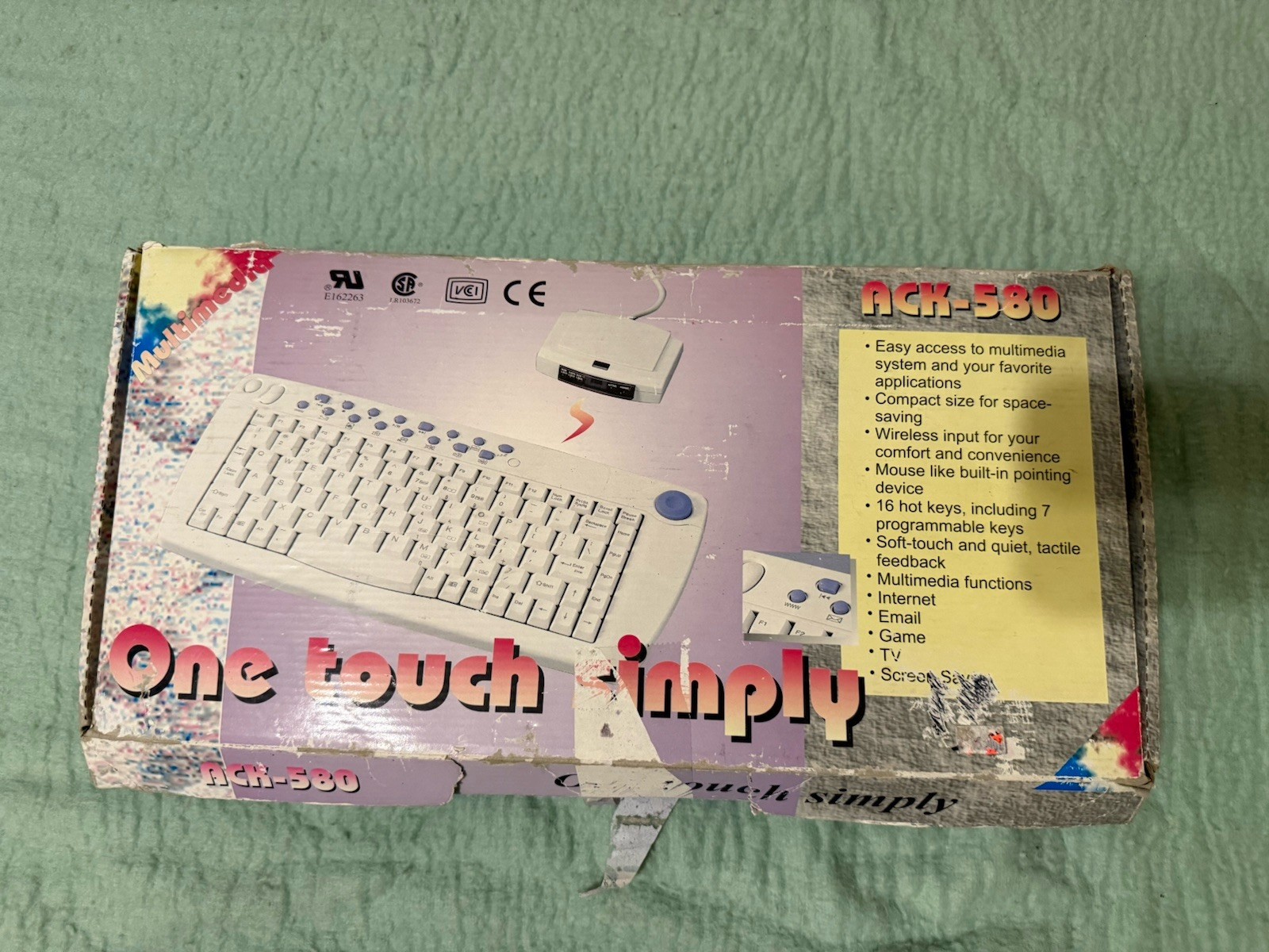 Ack-580 One Touch Simply Wireless Multimedia Keyboard Trackball Retro Tech