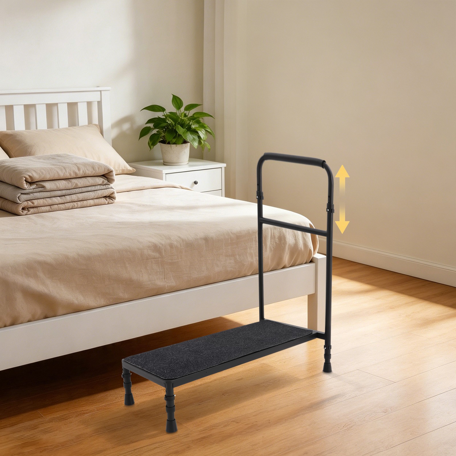 Heavy Duty Bed Step with Stable Assist Rail Bedside Step Stool Elderly Bed Step