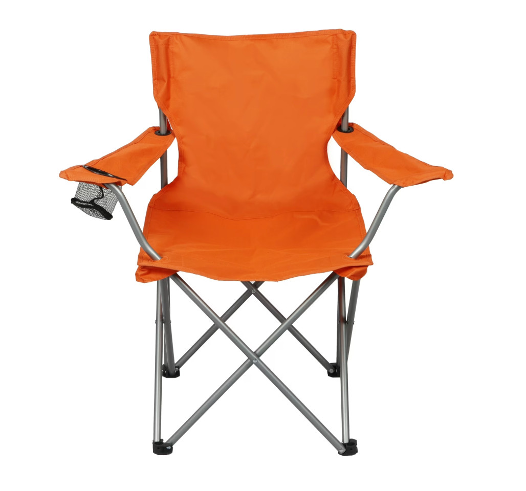 Trail Portable Quad Folding Camp Chair with Built-In Cup Holder – Orange Color