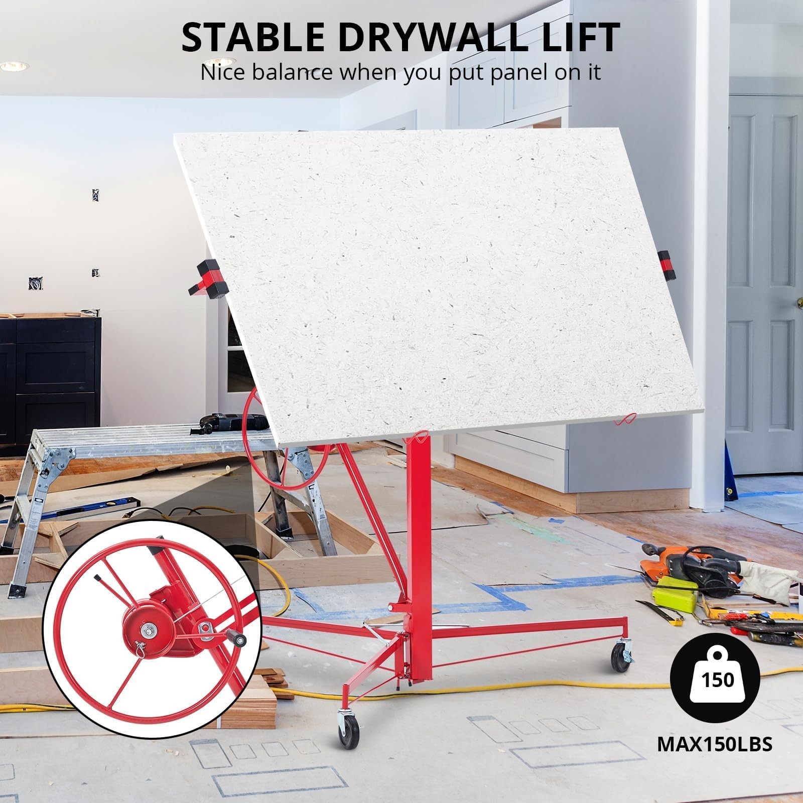 Drywall Lift 6FT, Drywall Jack Lift for Ceiling, 360° Adjustable Drywall Panel 1