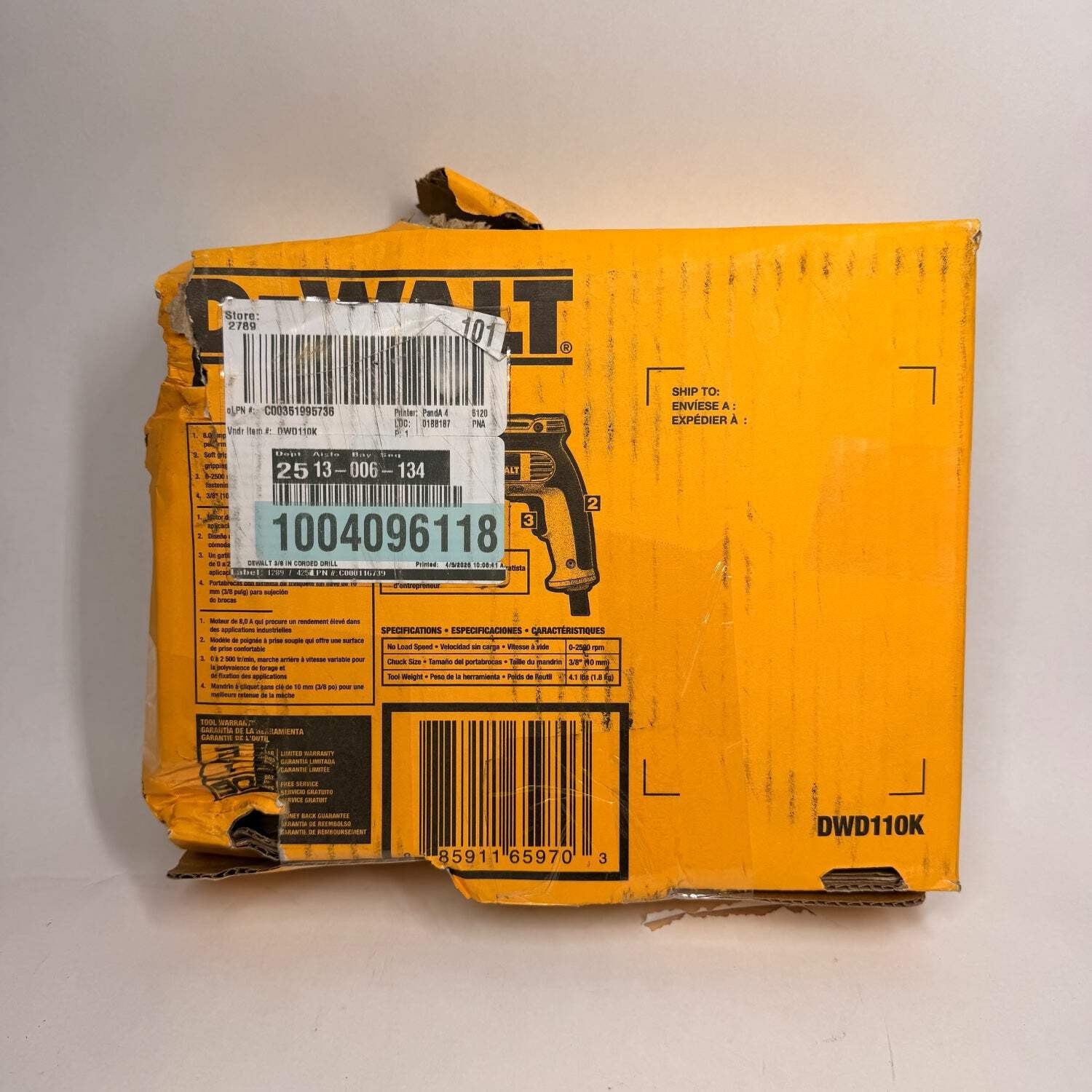 DeWalt DWD110K 8 Amps 3/8" Keyless Check Drill Kit