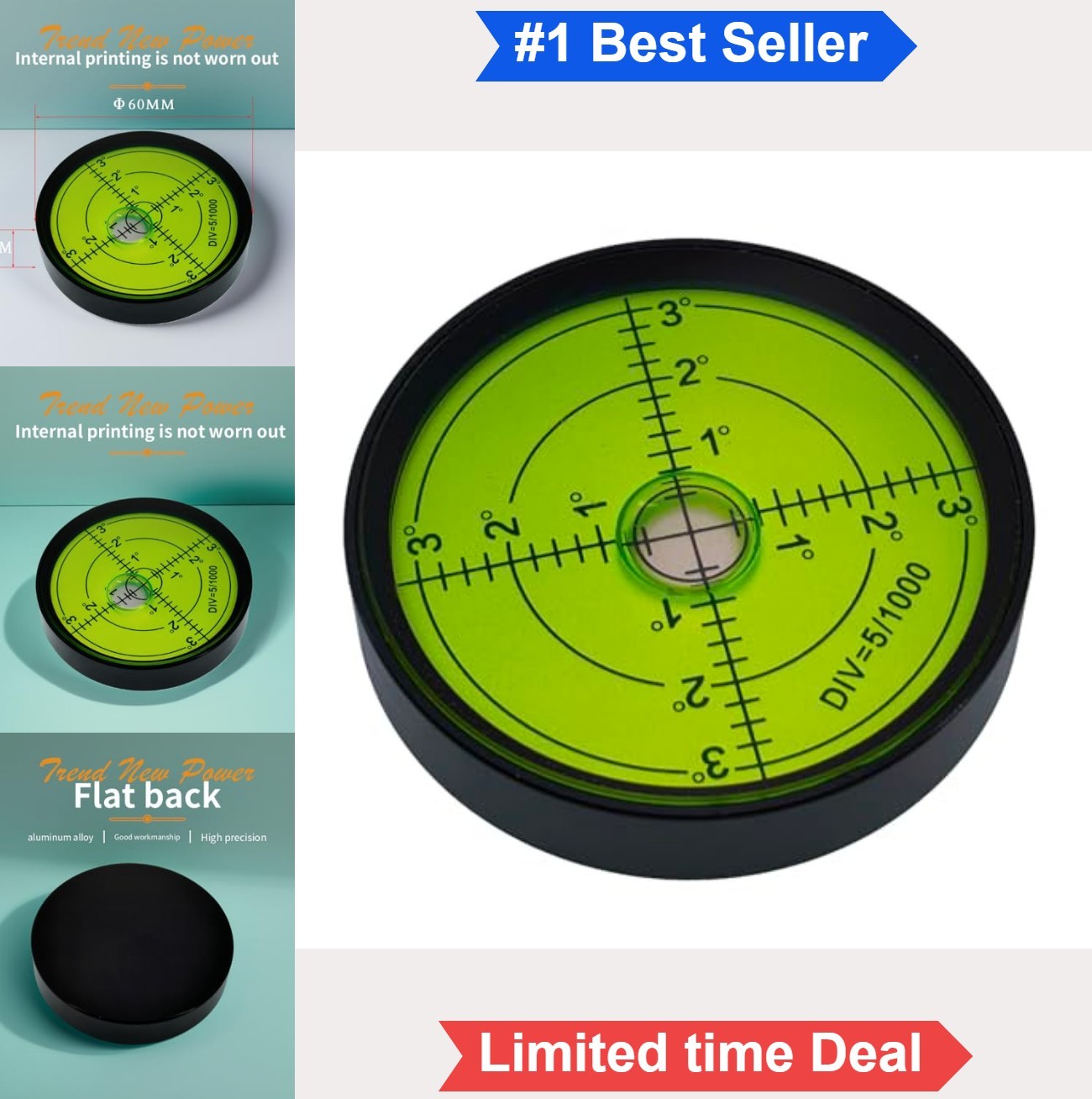 High Precision Horizontal Bubble Level 60mm Accuracy 15′ Aluminium Housing