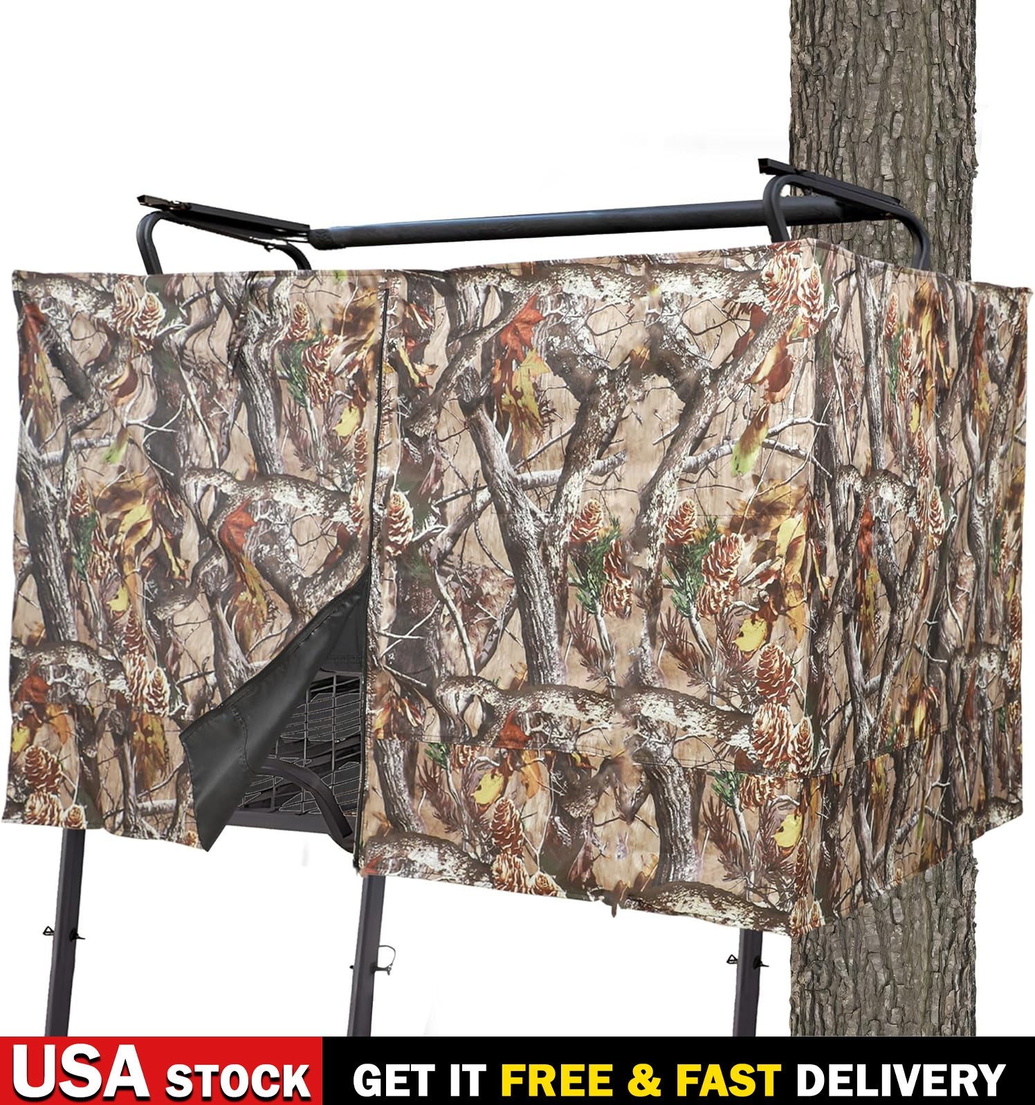 Hunting Tree Stand Blinds Cover 142"x35" Extra Large Camo Universal Zipper Cover