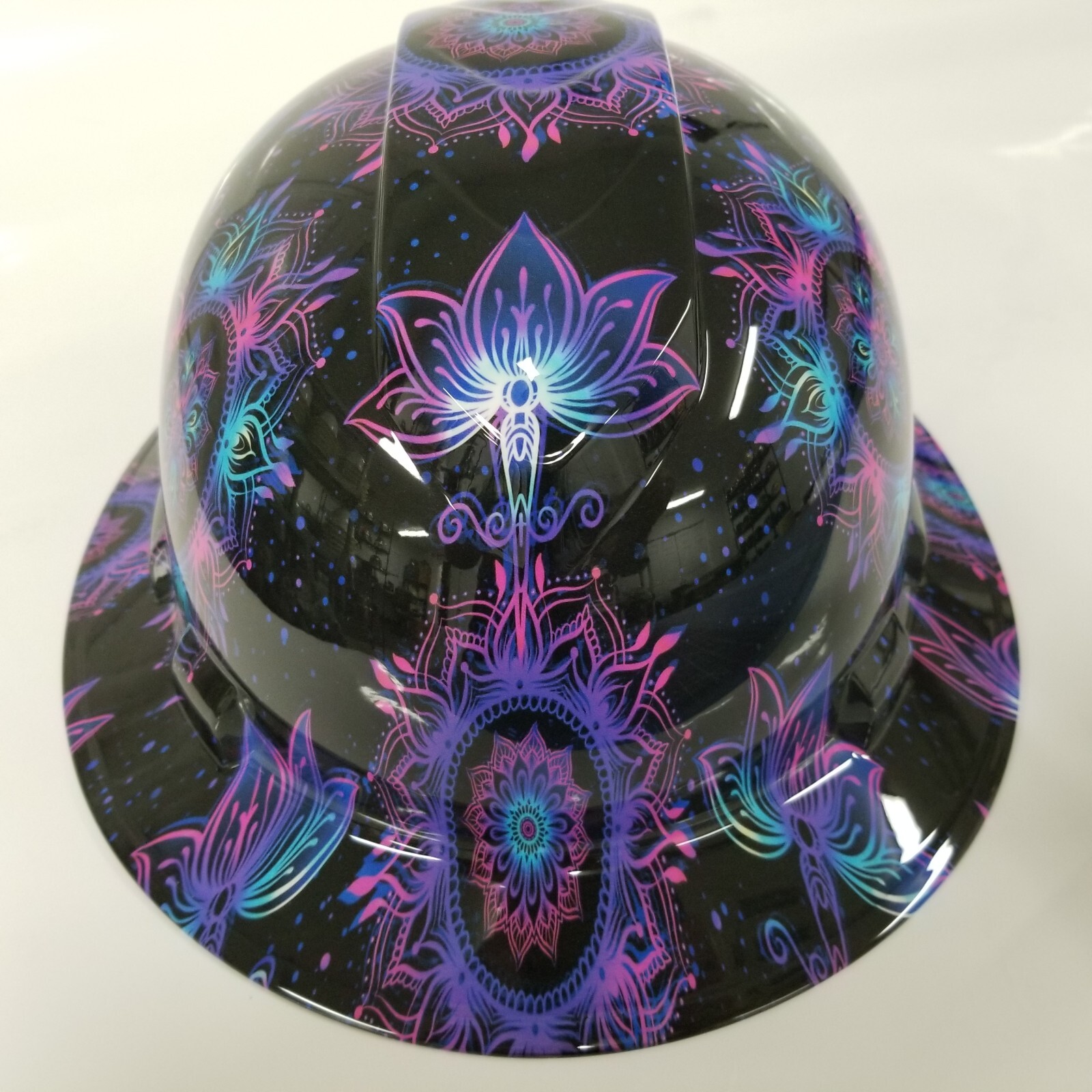 full brim hard hat custom hydro dipped IN LOTUS FLOWER 🌸 NEON  SUPER COLOR