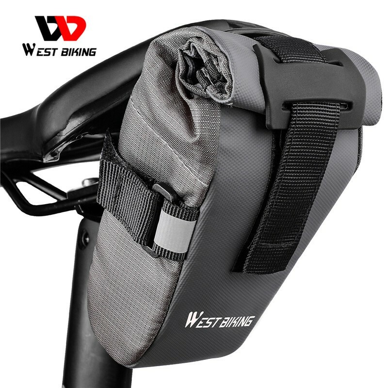 WEST BIKING Bicycle Saddle Bag Waterproof Reflective Bike Seat Tail Bag Gray