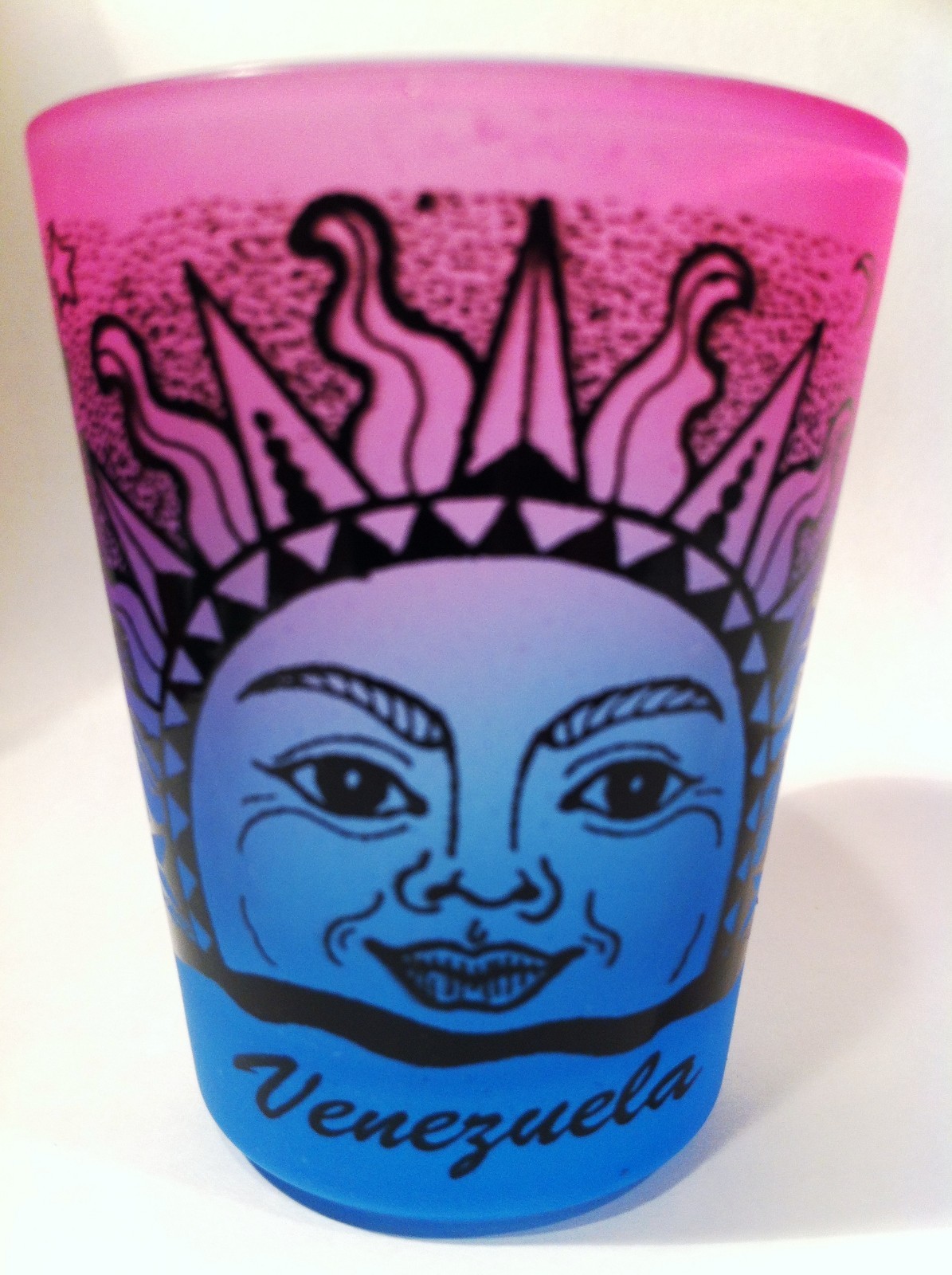 VENEZUELA RAINBOW SUN NEON PINK/NEON BLUE SHOT GLASS