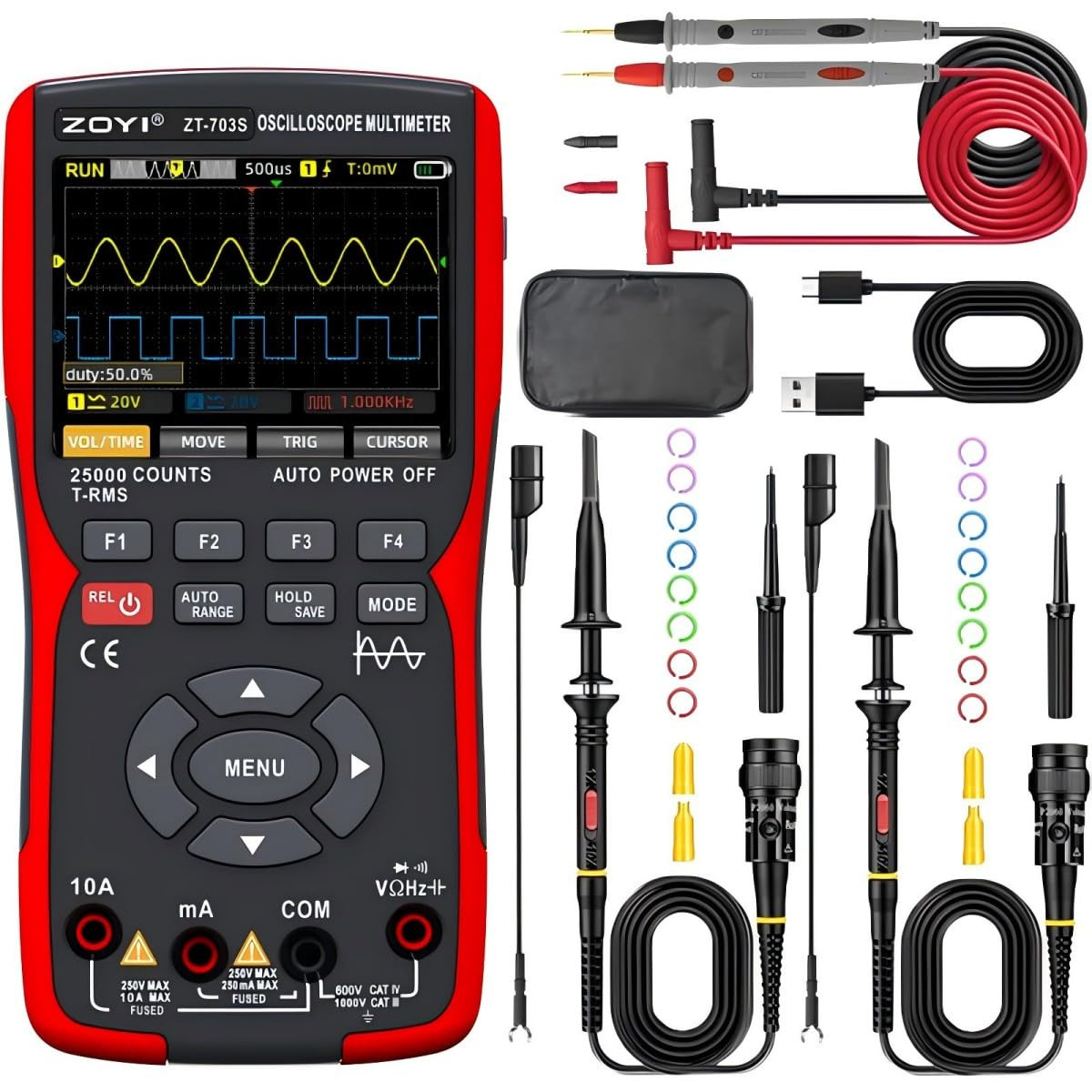 3 in 1 Handheld Oscilloscope Automotive Dual Channel 50Mhz with Digital Multimet