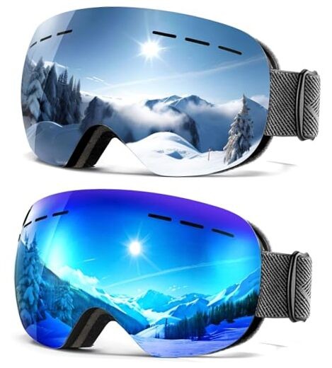 Ski Goggles for Men Women B01 Black Frame Argent Lens/Black Frame Ice Blue Lens