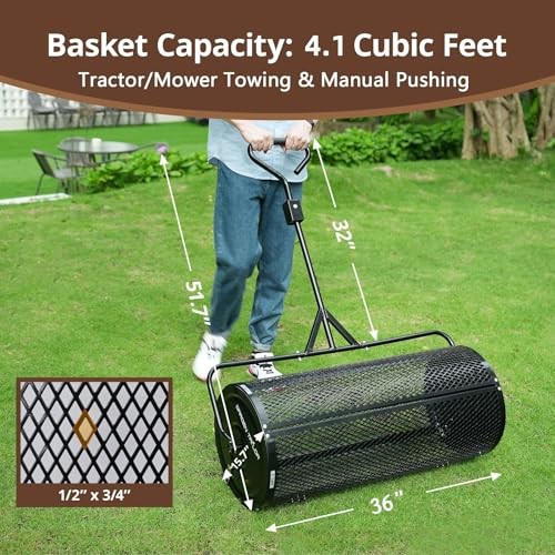 Compost Spreader 36 Inch Towable Peat Moss Spreader with Installation Support