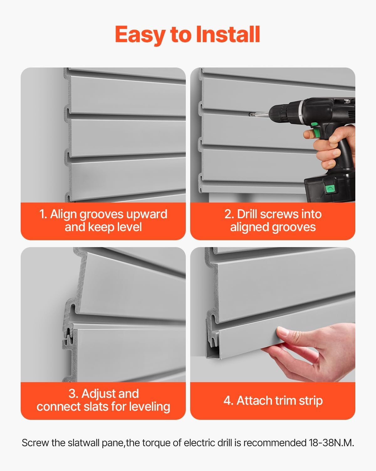 Adjustable 8x4 Ft Grey PVC Slat Wall Panel for Garage Storage & Display