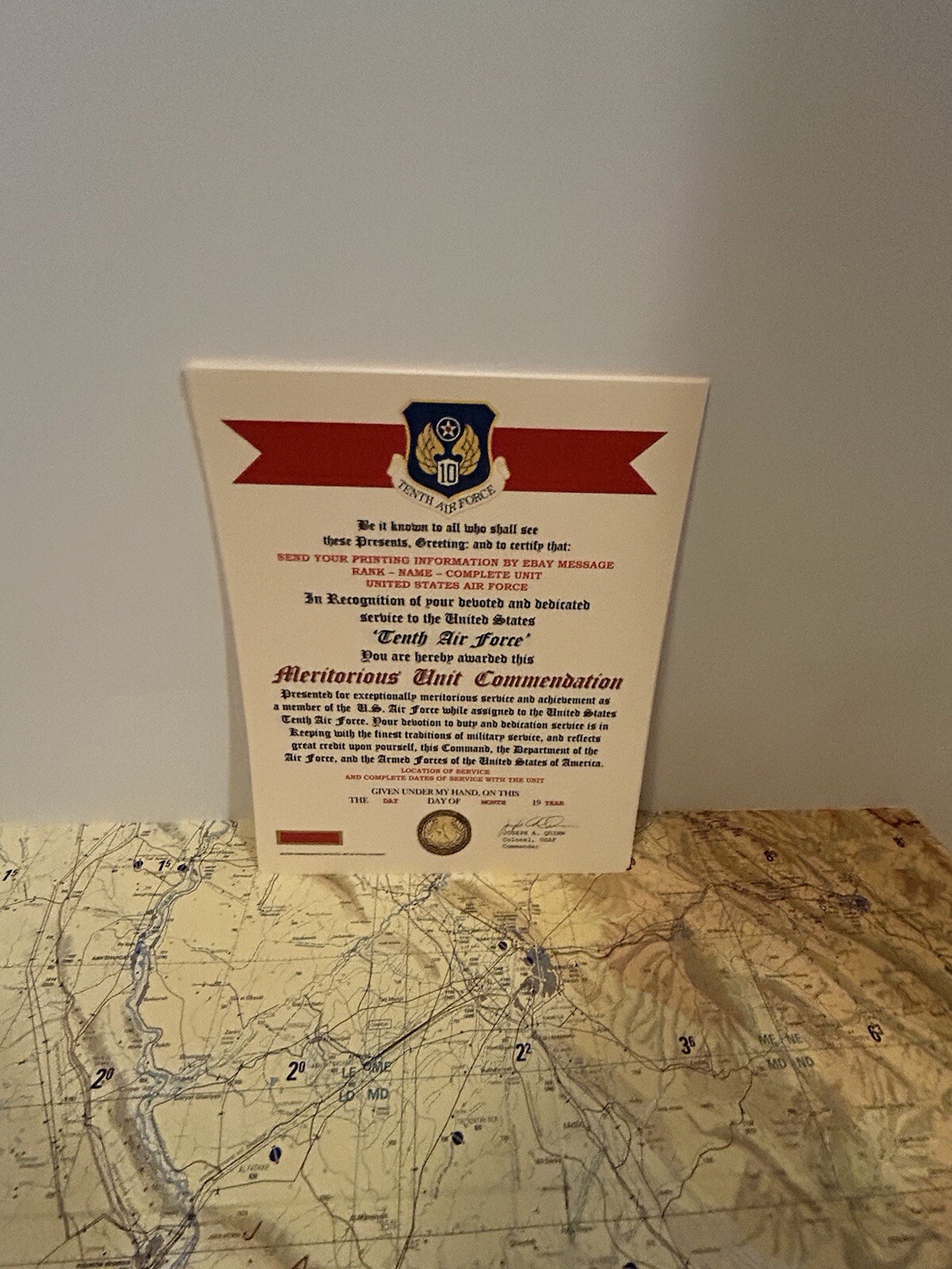 U.S. AIR FORCE / 10TH AIR FORCE - MERITORIOUS UNIT COMMENDATION CERTIFICATE