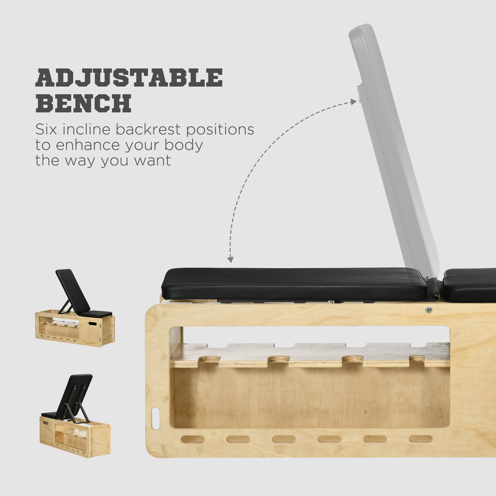 Adjustable Workout Bench w/ Dumbbell Rack & Resistance Bands, Natural