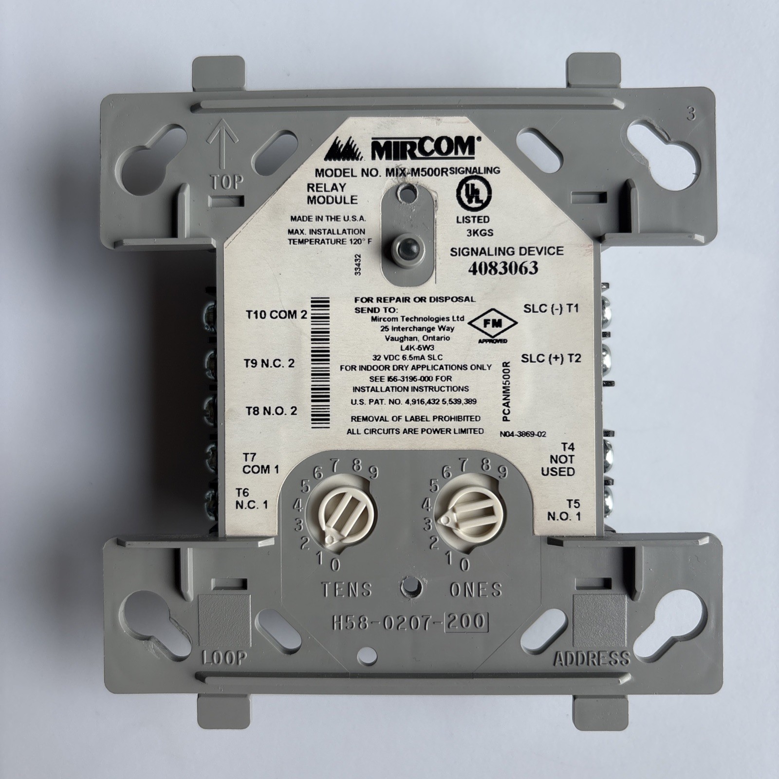 MIX-M500R Mircom Addressable Relay Module - Used, Tested - No Cover or Screws