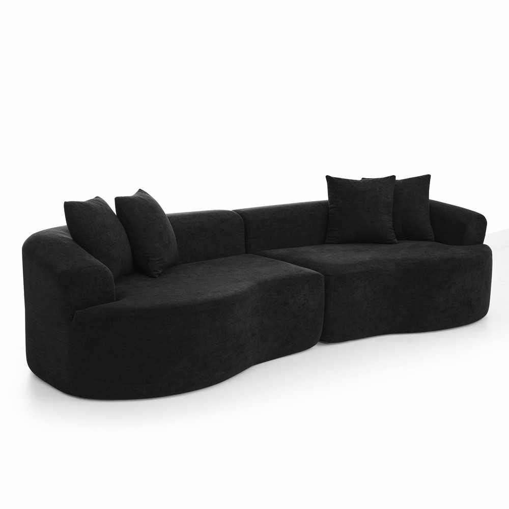 4-Seater Chenille Sofa Set, Modern Curved Couch, Soft, No Assembly
