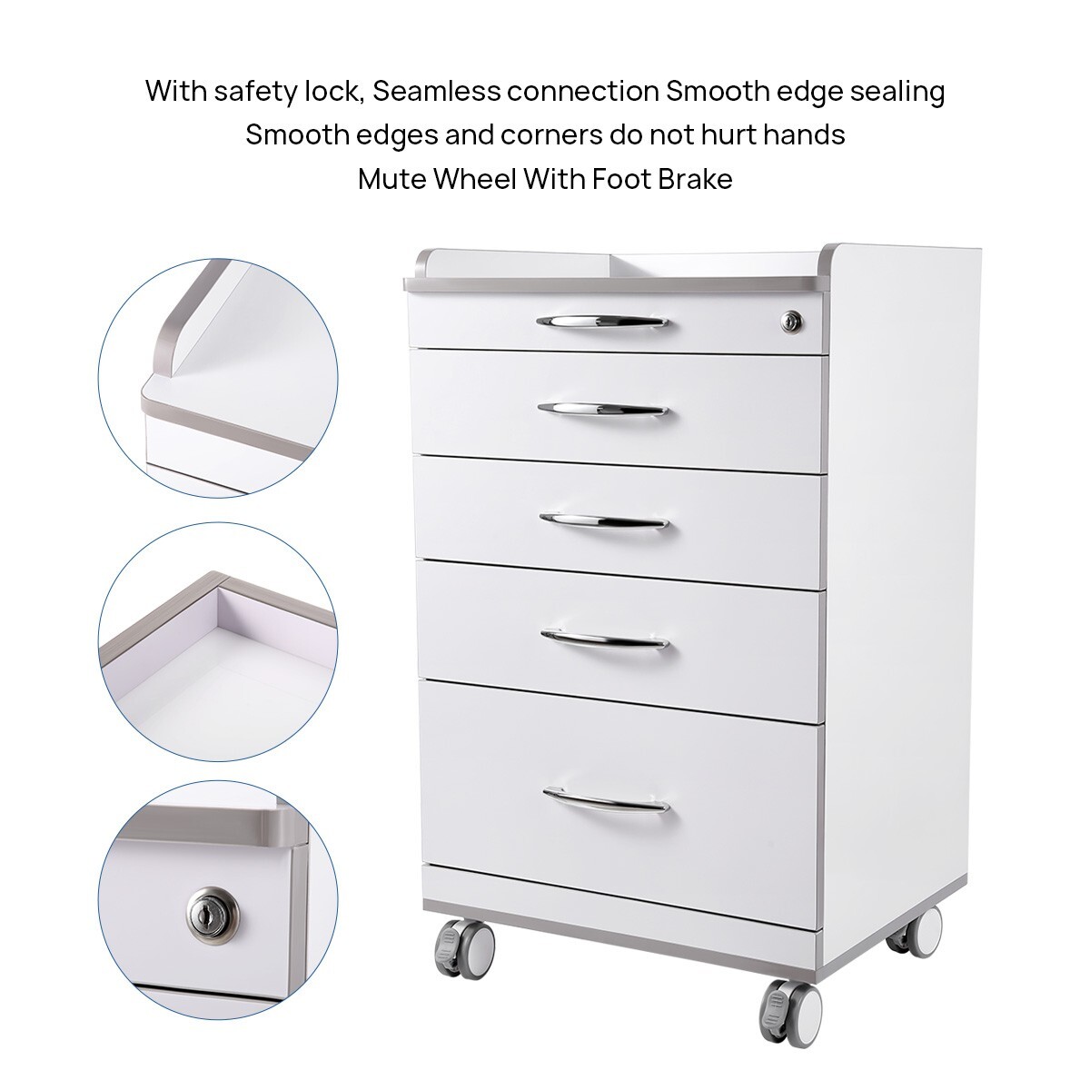 Dental Trolley Mobile Medical Tool Cart Storage Cabinet with Socket 4 Drawers