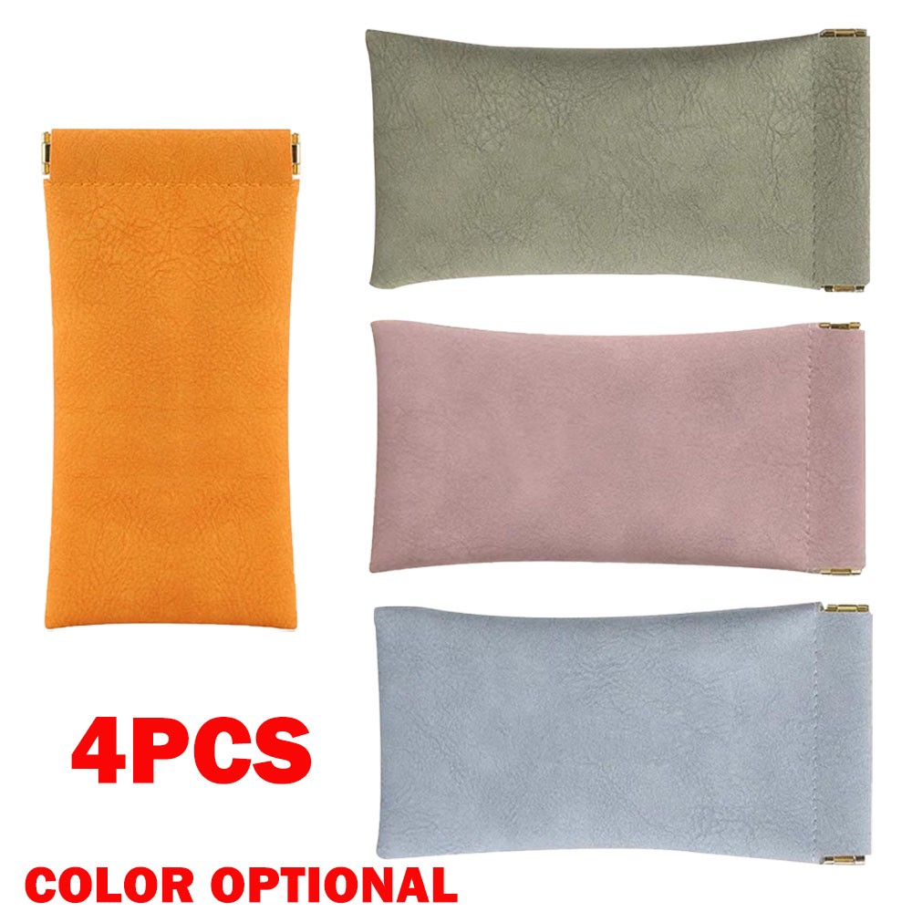 4PCS Leather Mouth Snapped Sunglasses Eyeglass Case Soft Pouch Bag Pocket NEW