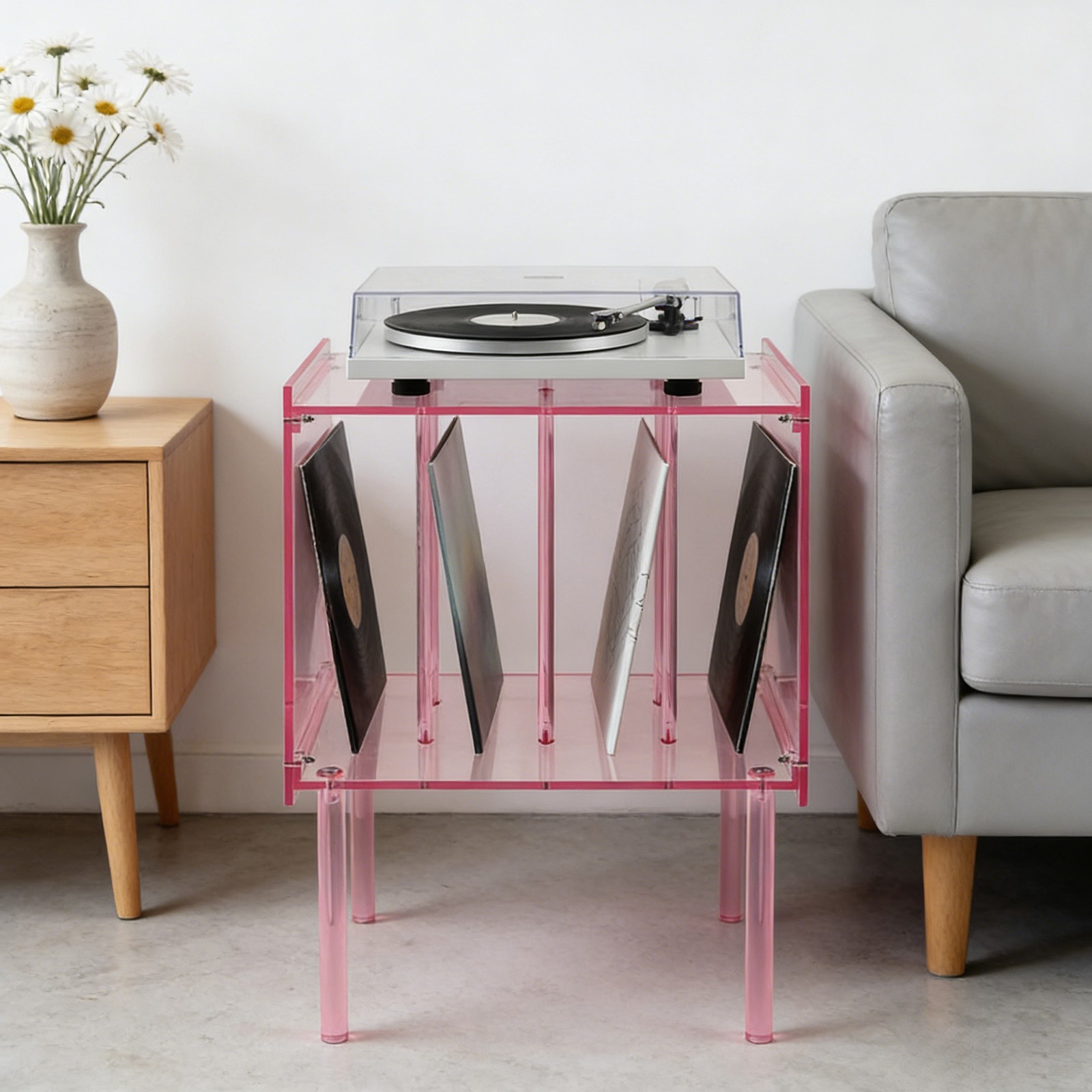 Acrylic Side Table Acrylic Record Player Stand Record Player Stand with Storage