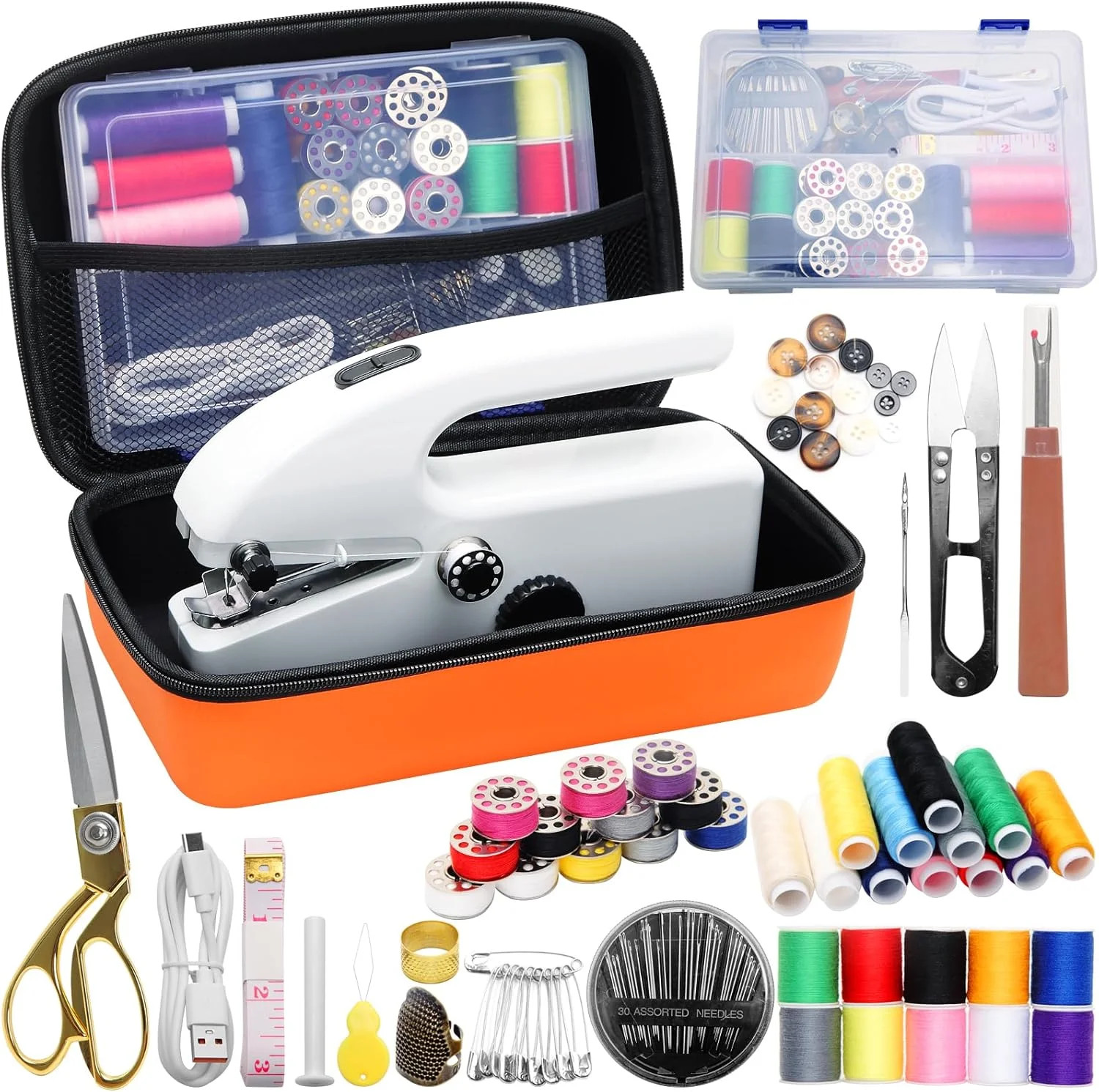 Hand Held Sewing Machine for Adults & Beginners, with Orange Leather Storage Cas