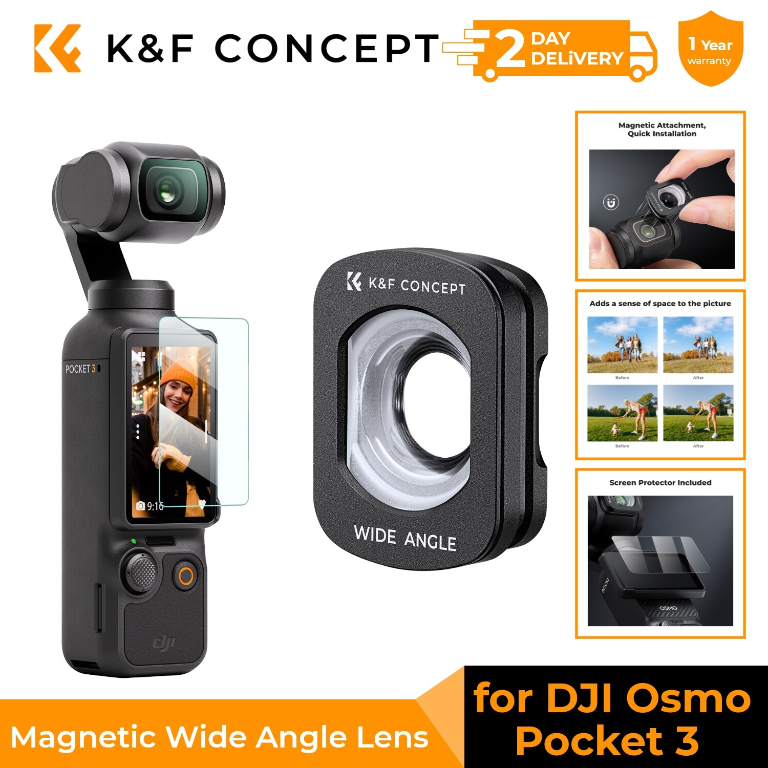 K&F CONCEPT Magnetic Wide-Angle Lens AGC Optical Glass for DJI Osmo Pocket 3/4