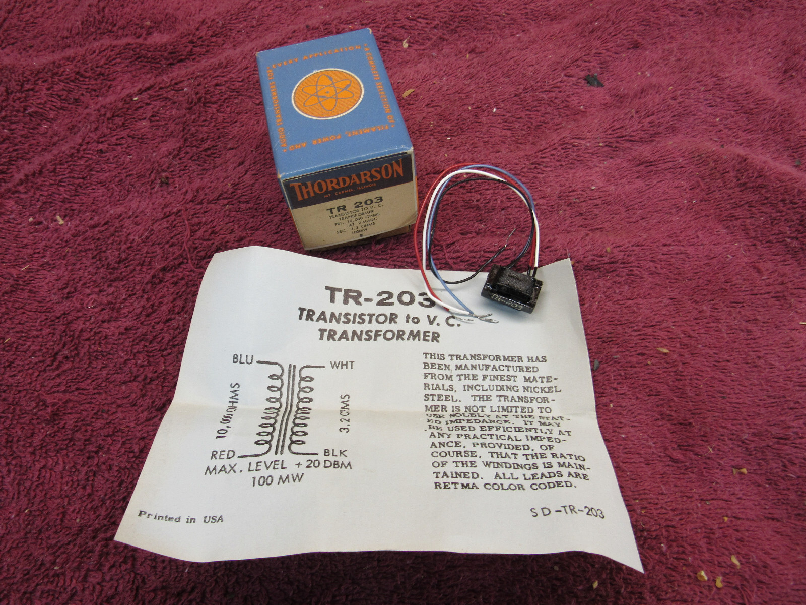 NOS Thordarson TR-203 Transistor To V.C. Voice Coil 10/000 3.2 ohm Transformer