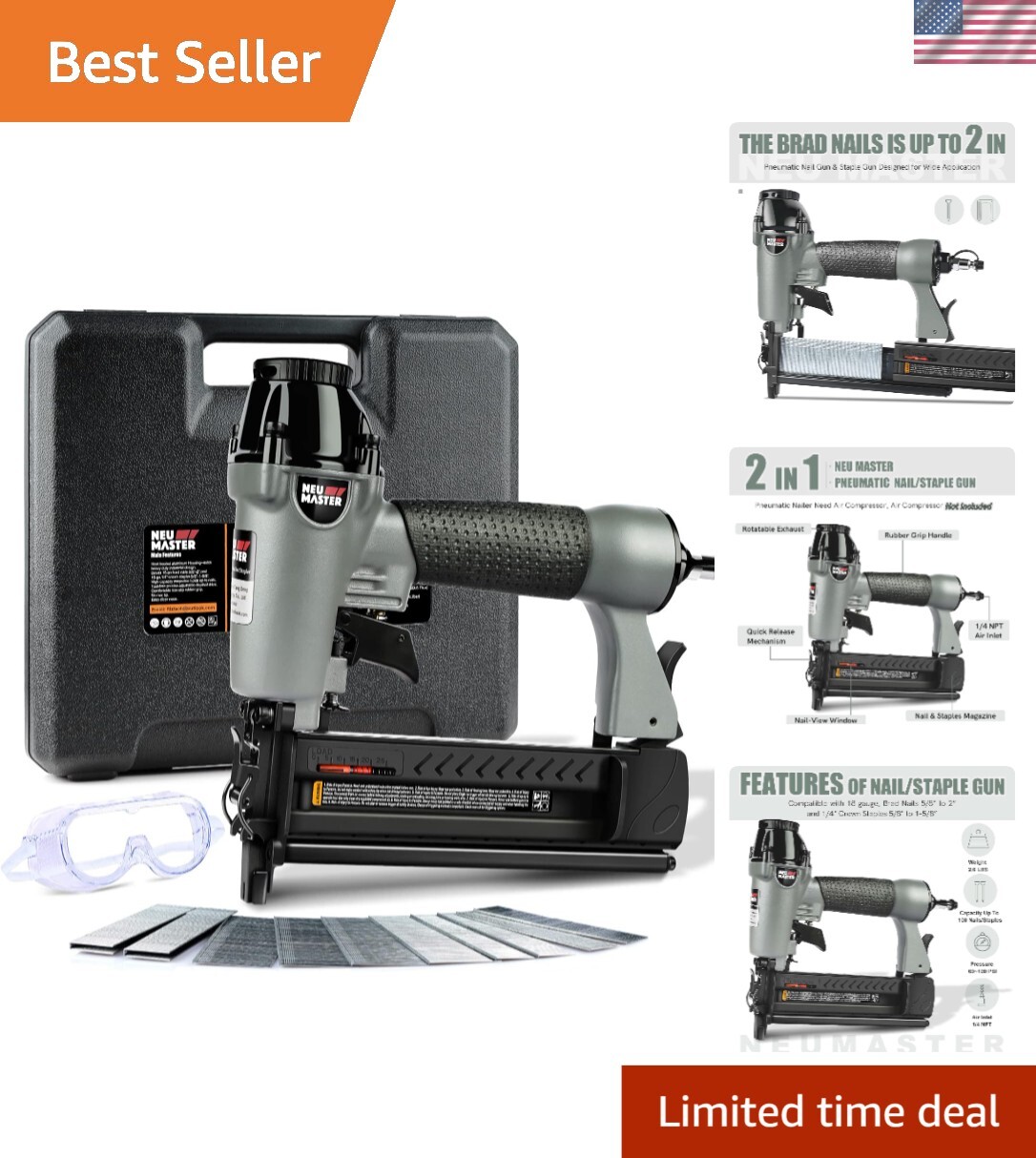 Complete Pneumatic Nail Gun Set with Carrying Case & Accessories - User-Friendly
