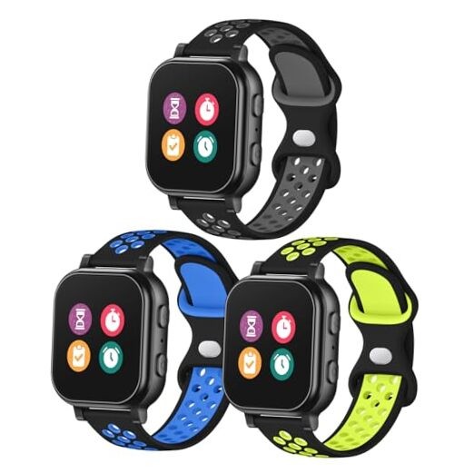3 Pack Waterproof Silicone Gizmo Watch Band Black Gray /Black Blue /Black Green