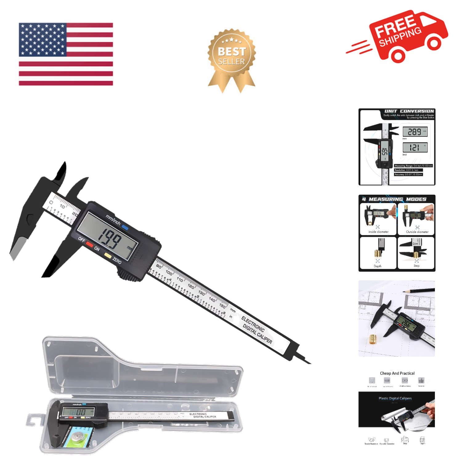 Electronic Digital Calipers, inch and Millimeter Conversion,LCD Screen displa...