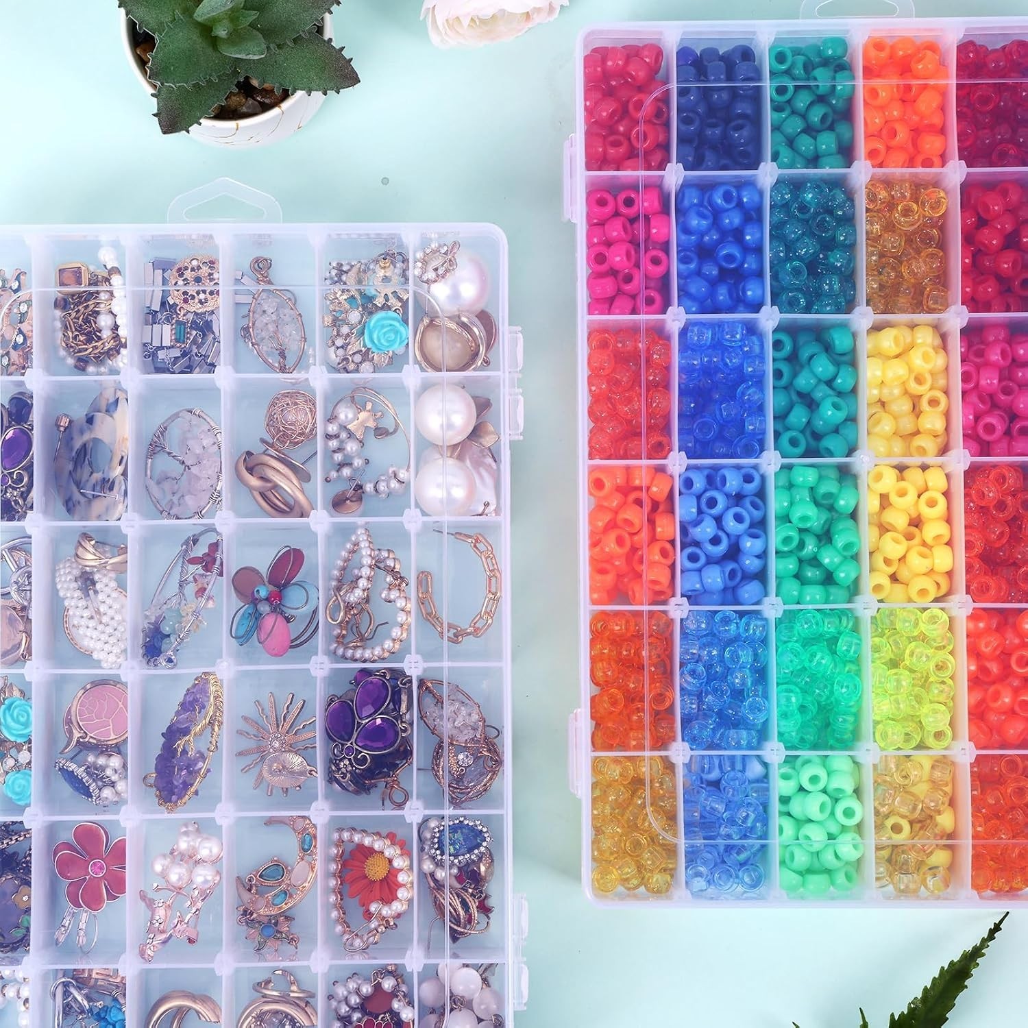 Transparent Bead Organizer Set - 4 Boxes with 36 Adjustable Compartments