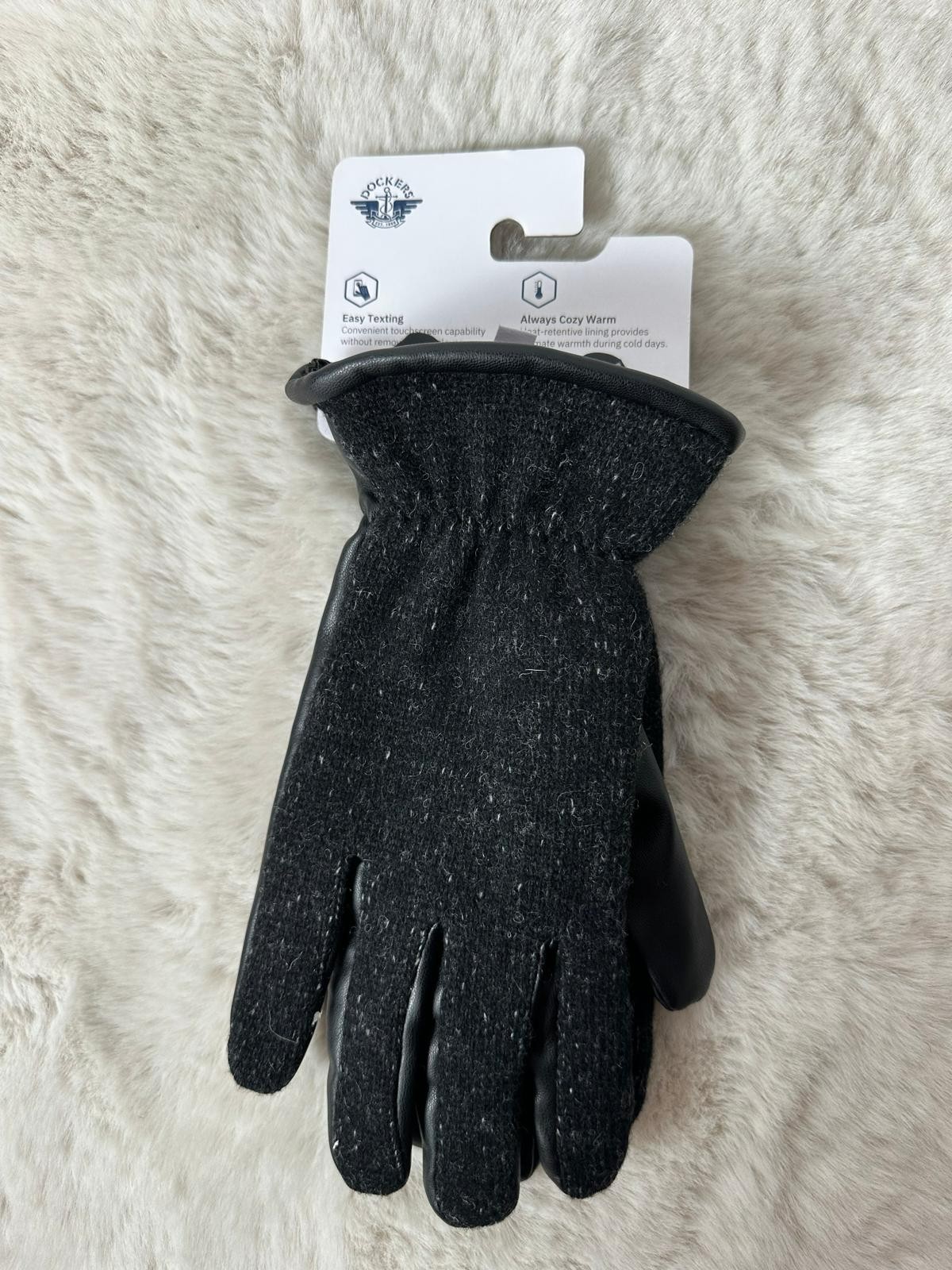 Dockers Winter Gloves Mens Large Charcoal Heathered Felt Leather Touchscreen