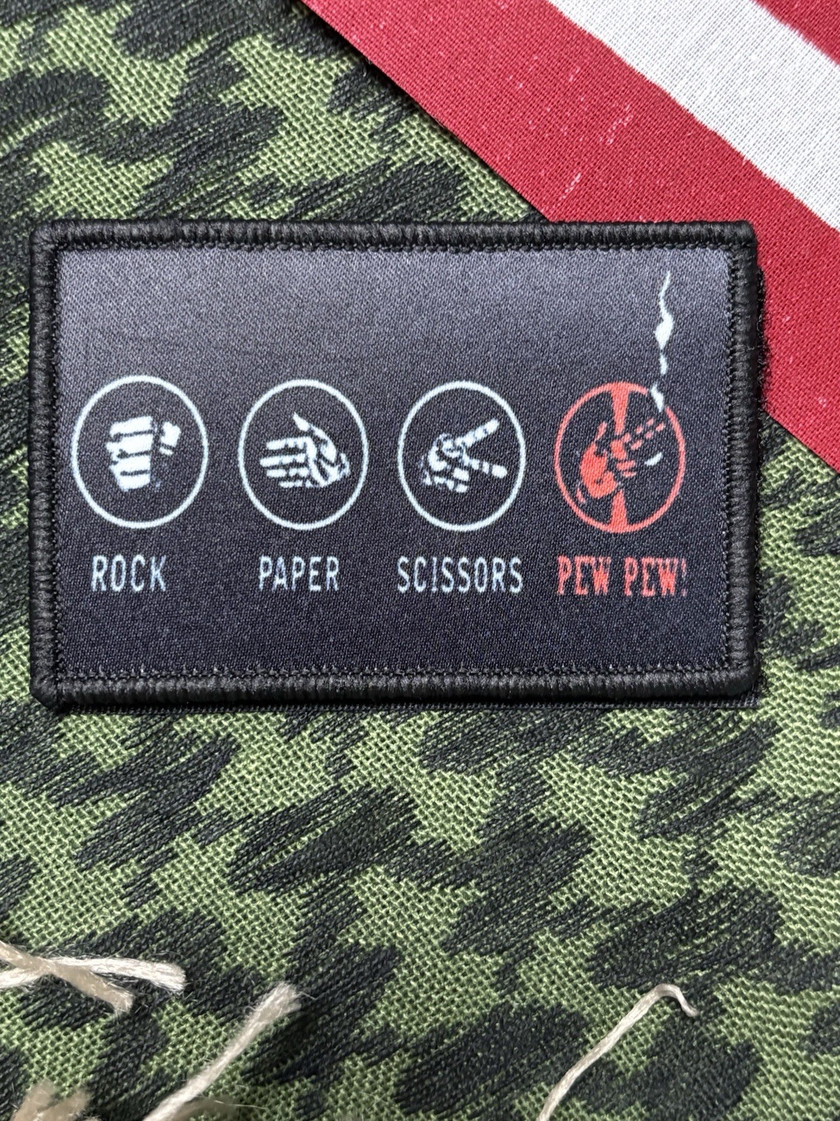 Rock Paper Scissors Pew Pew… Morale Patch ~3x2” Hook & loop Tactical Gear Patch