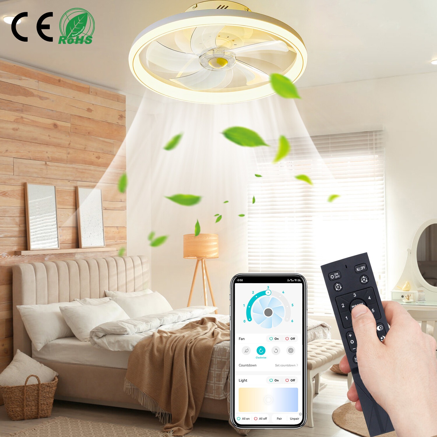 20in LED 3-Color Chandelier Built-in Ceiling Fan Lamp Dimmable 3-Speed w/Remote