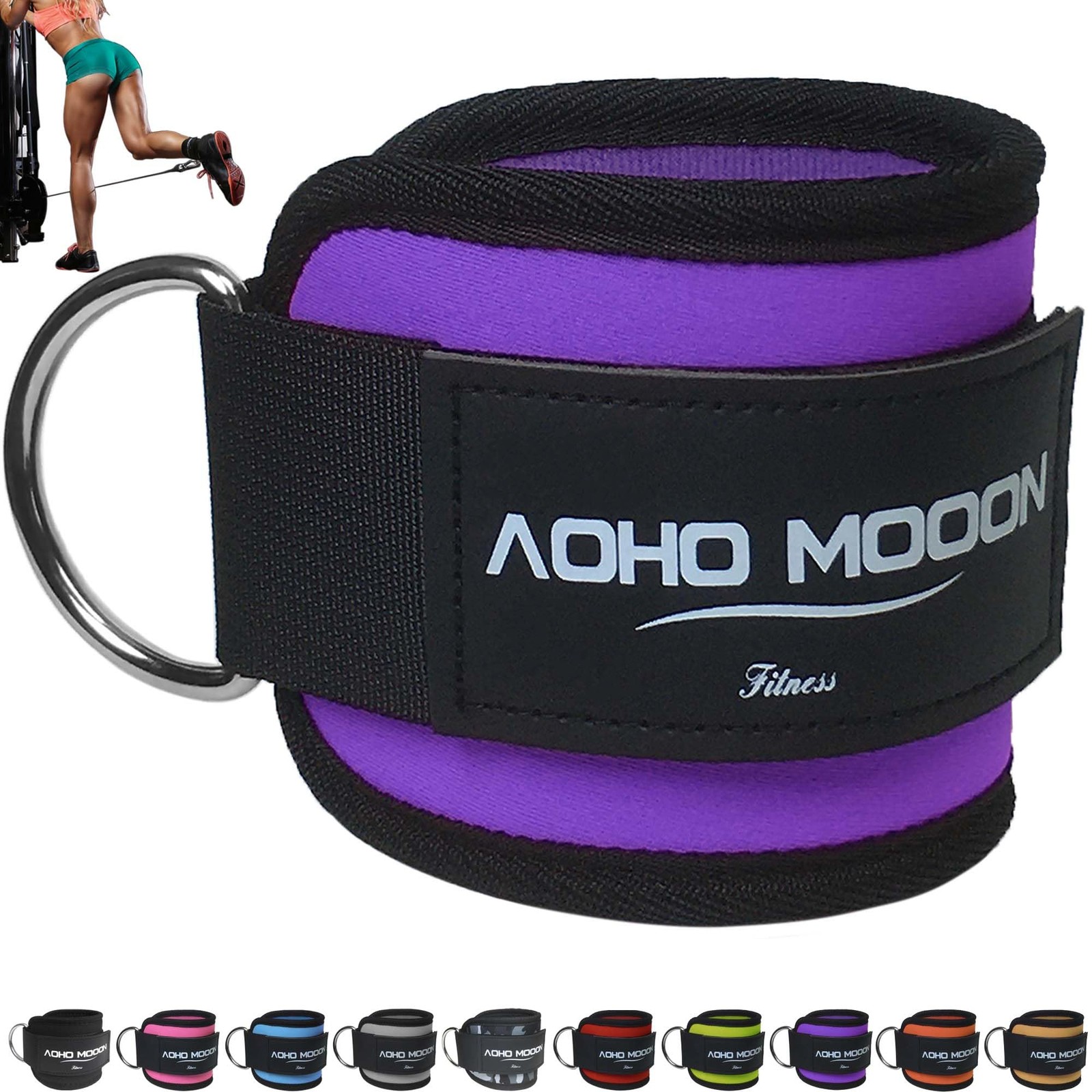 AOHO MOOON Comfortable Adjustable Ankle Straps for Cable Single, Purple