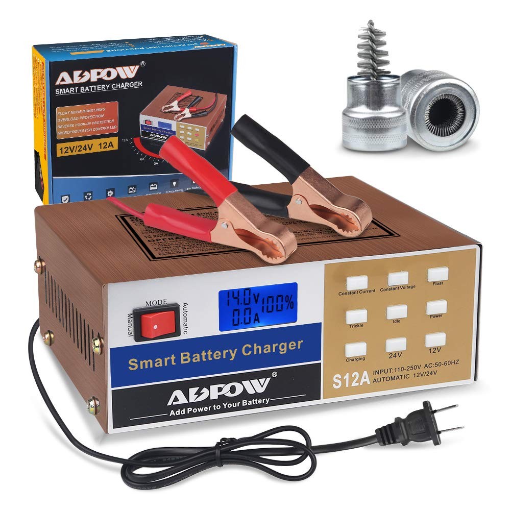 ADPOW 12 Volt Battery Charger 12V 24V 12A Automotive Smart 14-19*7cm, Yellow