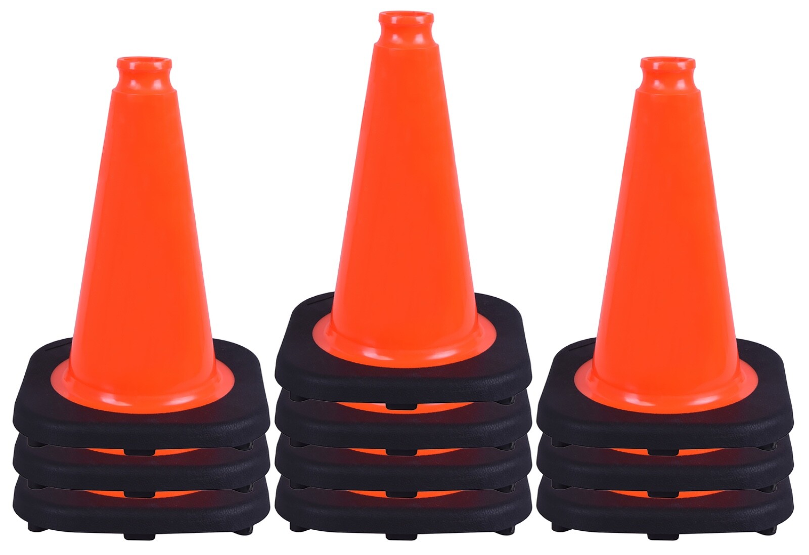 OrangeGear® 12" 2 lb. Black Base Orange PVC Traffic Cone (10 Pack)
