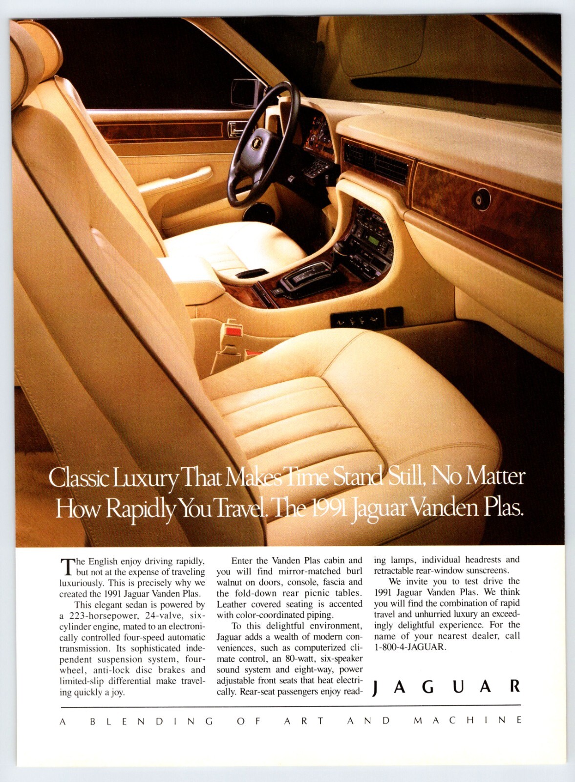1991 INTERIOR JAGUAR CAR AUTOMOBILE Vintage 8.5"X11" Magazine Ad 1990's M398B