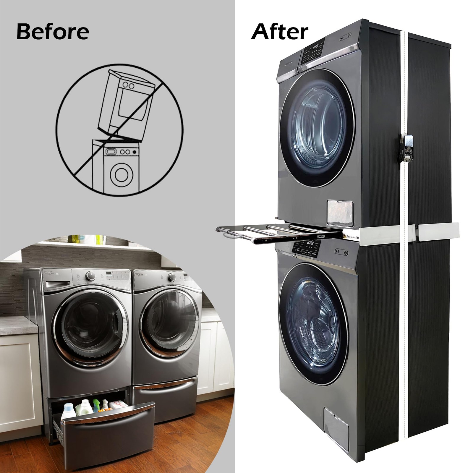 Maxworks Universal Washer Dryer Stacking Kit Pull-Out Rack Adjustable 2429 Inch