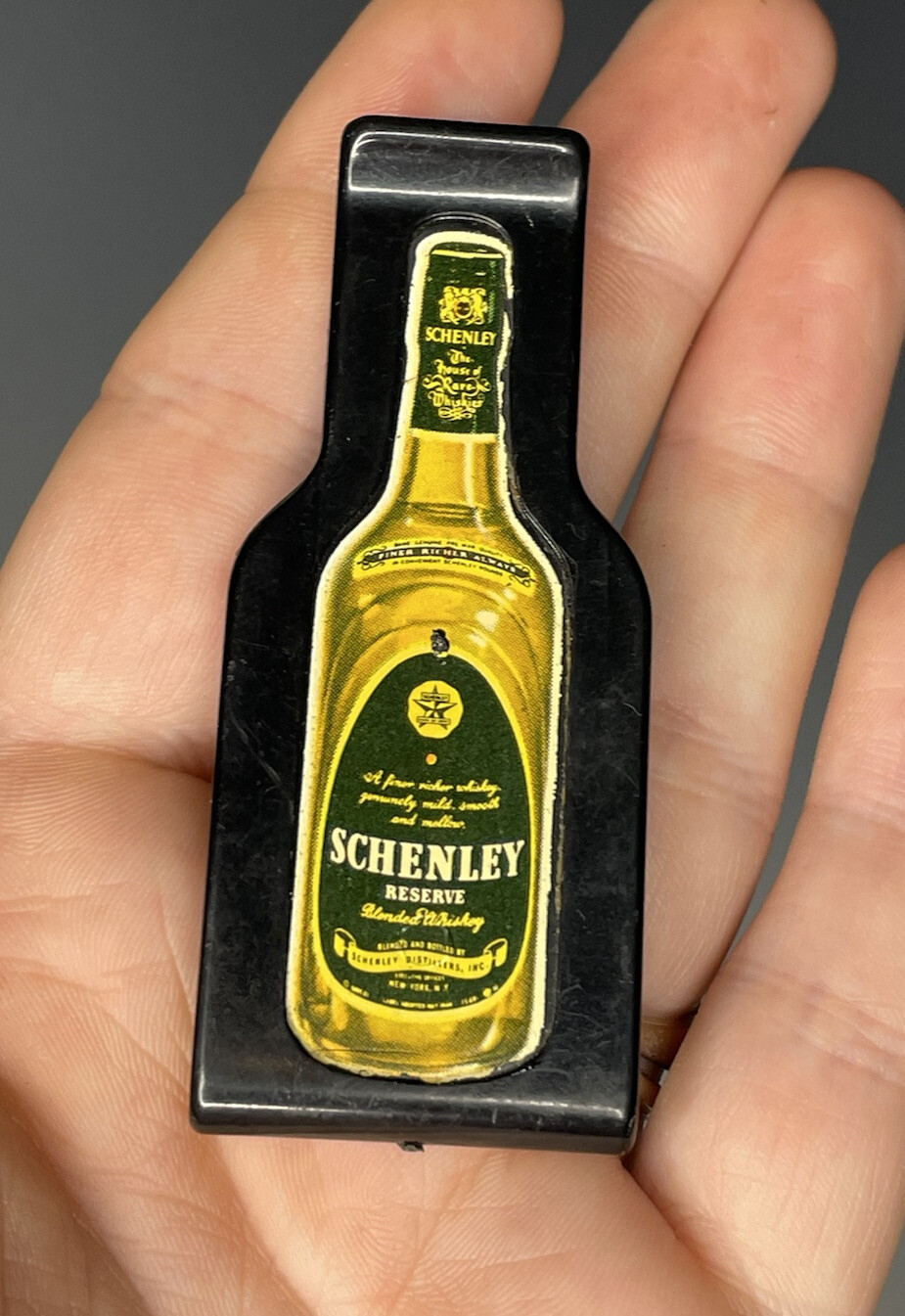 Vintage Plastic Liquor Advertising Money Clip Schenley Whiskey Advertisement