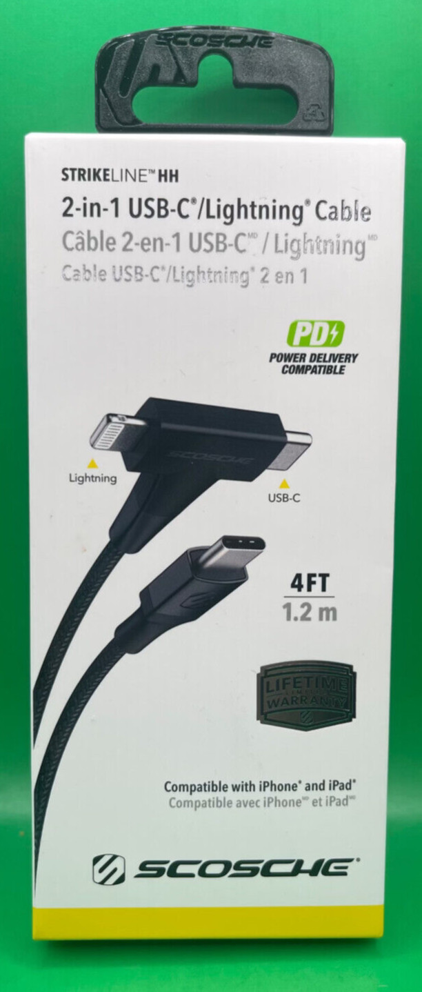 Scosche Strikeline HH 2in1 USB-C And Apple Charging Cable - 4ft