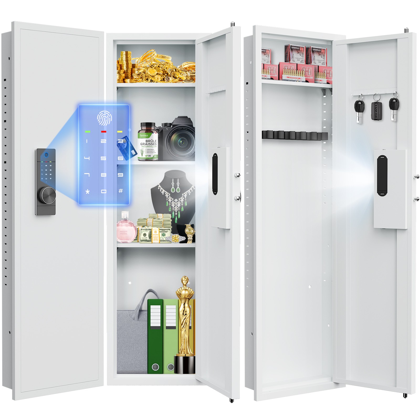 53"H Biometric Hidden Wall Safe Between Studs Wall Gun Safe for Rifles