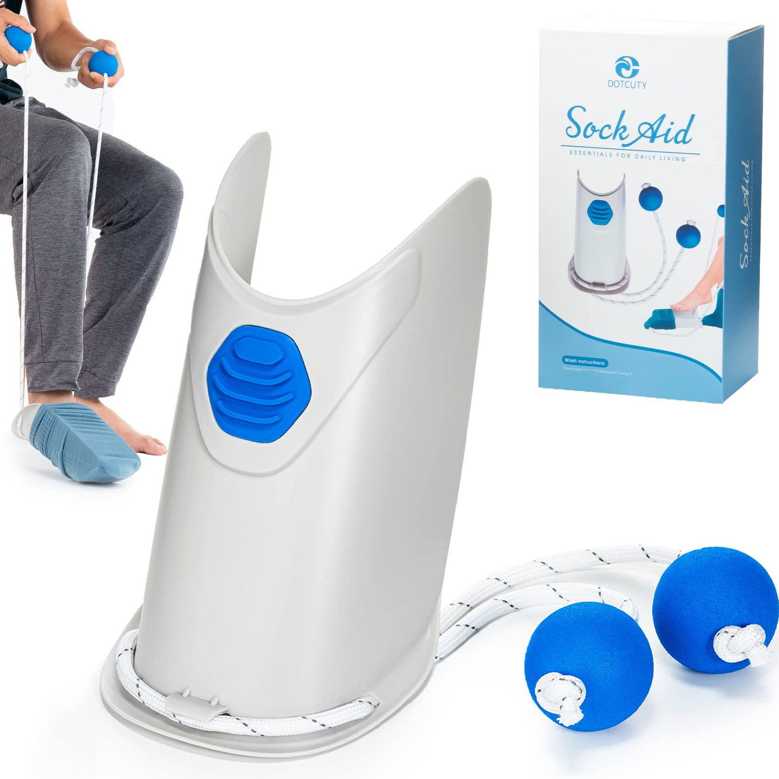 Sock Aid - Socks Helper with Adjustable Cords, Easy on 1, Ash Gray