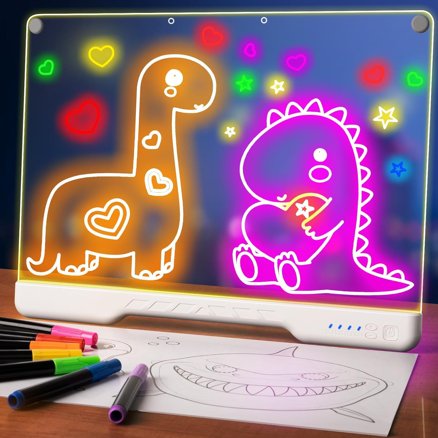 16" Rechargeable LED Drawing Board for Kids, Light up Drawing Tablet with 7 Colo