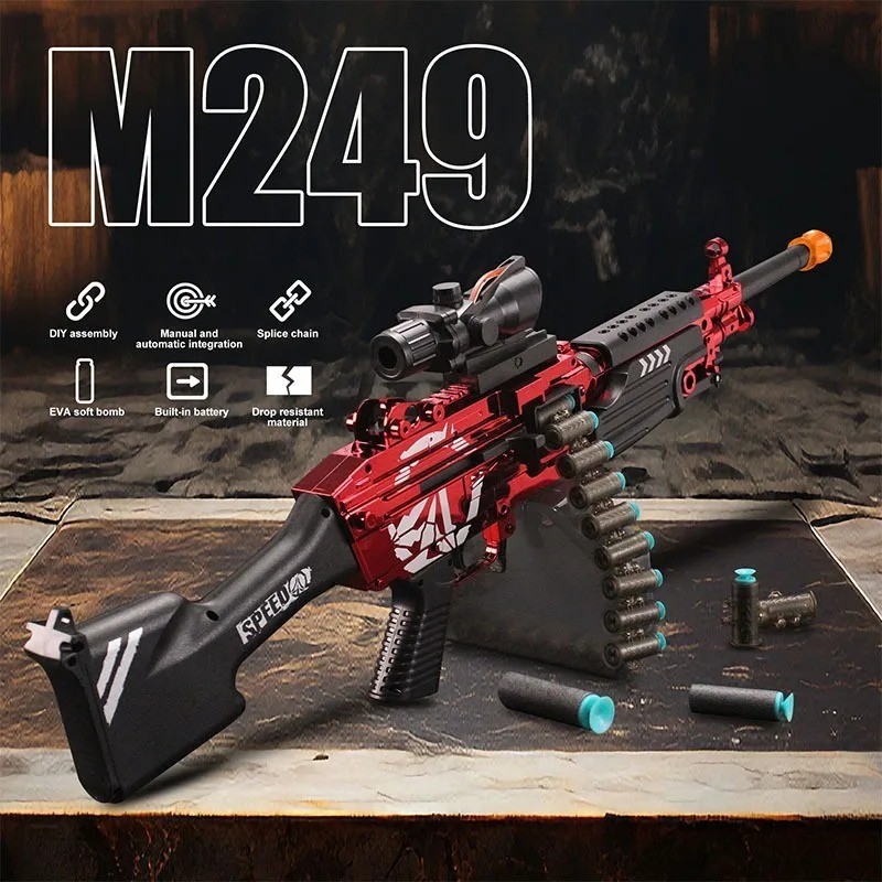 M249 SAW Electric Machine Gun Toy - Belt Fed Soft Bullet Blaster