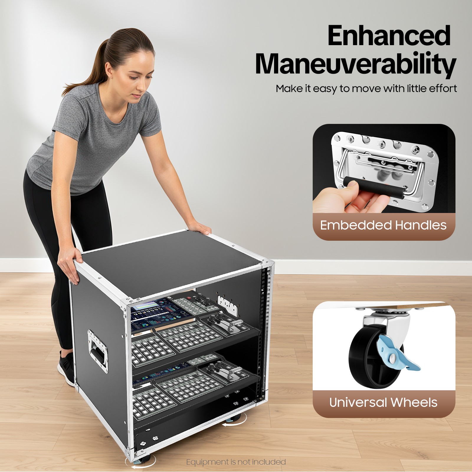 12U Cabinet Rolling Network Rack Audio Studio Video Telecom Equipment Rack Black