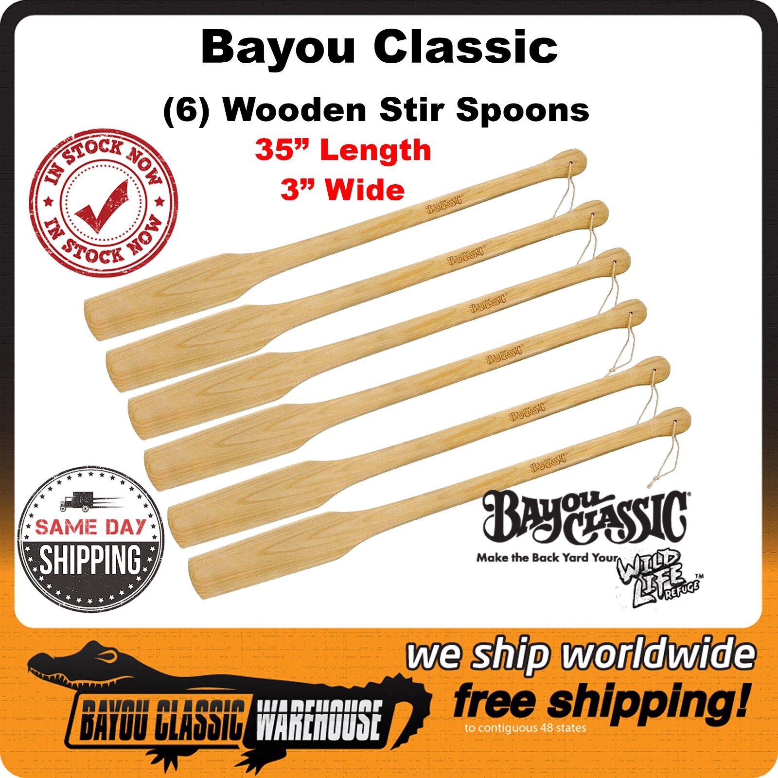 Wooden Stir Paddle 35" Length 3" Wide Pack of 6 by Bayou Classic 1001